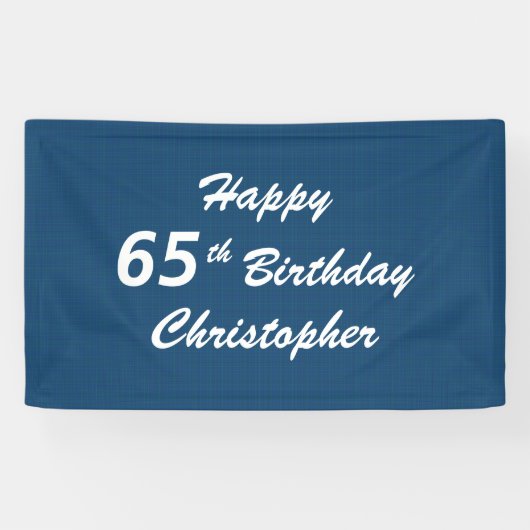 Gepersonaliseerde naam Happy 65th Birthday Blue Pl Spandoek (Horizontaal)