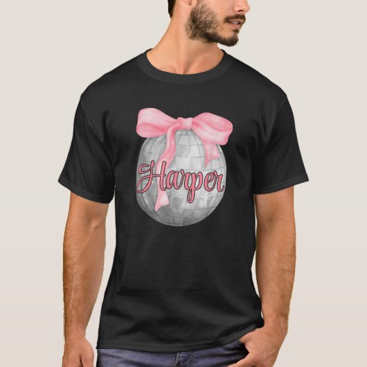 Gepersonaliseerde naam Harper Coquette Bow Pink Di T-shirt (Voorkant)