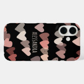 Gepersonaliseerde naam harten patroon zwart blush Case-Mate iPhone case (Achterkant (horizontaal))