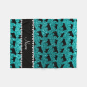 Gepersonaliseerde naam heldere aqua glitter koeien fleece deken (Voorkant (Horizontaal))