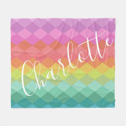 Gepersonaliseerde naam Heldere kleurrijke regenboo Fleece Deken (Voorkant (Horizontaal))
