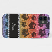 Gepersonaliseerde naam heldere regenbooglitter uil Case-Mate iPhone case (Achterkant (horizontaal))