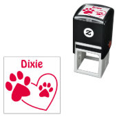 Gepersonaliseerde naam Hond Paw Prints op Hart Zelfinktende Stempel (In situ)