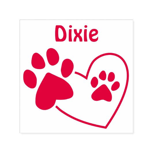 Gepersonaliseerde naam Hond Paw Prints op Hart Zelfinktende Stempel (Design)