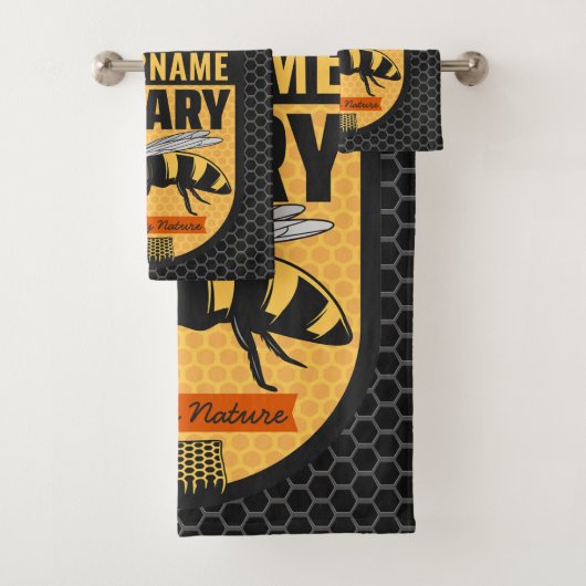 Gepersonaliseerde NAAM Honey Bee Apiary Bijenkorve Bad Handdoek (Insitu)