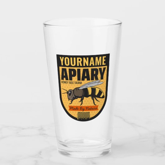 Gepersonaliseerde NAAM Honey Bee Apiary Bijenkorve Glas (Voorkant)