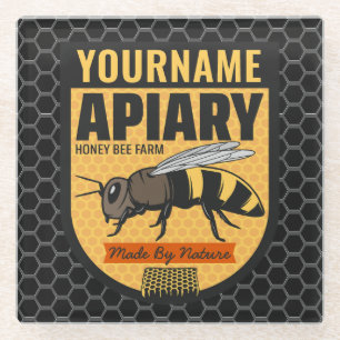 Gepersonaliseerde NAAM Honey Bee Apiary Bijenkorve Glazen Onderzetter