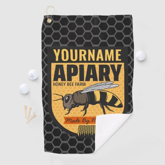 Gepersonaliseerde NAAM Honey Bee Apiary Bijenkorve Golfhanddoek (Insitu)