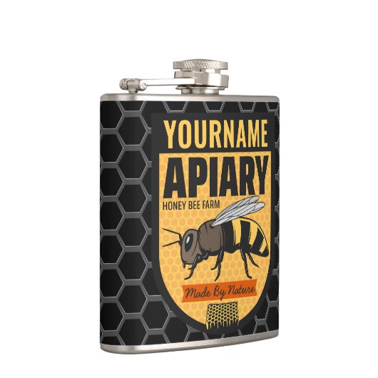 Gepersonaliseerde NAAM Honey Bee Apiary Bijenkorve Heupfles (Rechts)