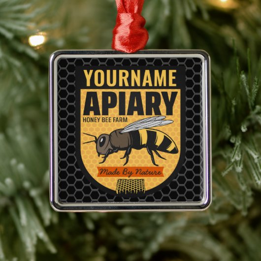 Gepersonaliseerde NAAM Honey Bee Apiary Bijenkorve Metalen Ornament (Boom)