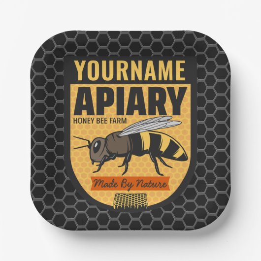 Gepersonaliseerde NAAM Honey Bee Apiary Bijenkorve Papieren Bordje (Voorkant)