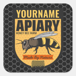 Gepersonaliseerde NAAM Honey Bee Apiary Bijenkorve Vierkante Sticker