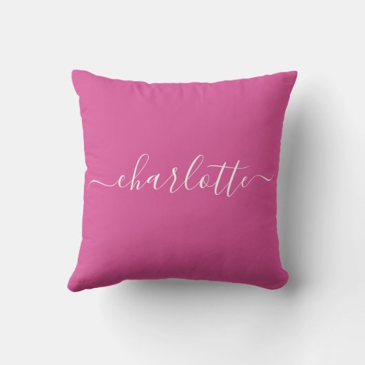 Gepersonaliseerde naam Hot Pink Elegant Script Vib Kussen (Achterkant)