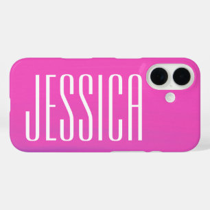 Gepersonaliseerde naam Hot Pink Fuchsia Eenvoudig  iPhone 16 Hoesje