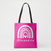 Gepersonaliseerde naam Hot Pink Rainbow Tote Bag (Voorkant)