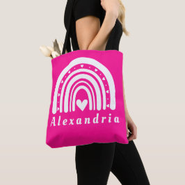 Gepersonaliseerde naam Hot Pink Rainbow Tote Bag