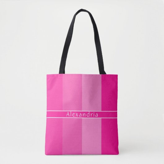 Gepersonaliseerde naam Hot Pink Stripes Tote Bag (Voorkant)