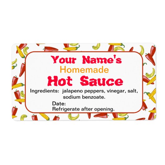 Gepersonaliseerde naam Hot Sauce Labels Chili Pepp (Voorkant)