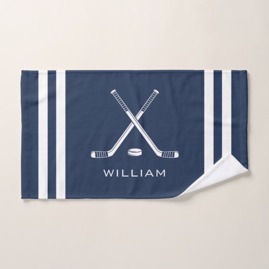 Gepersonaliseerde naam Ice Hockey Navy Blue Stripe Handdoek (Handdoek)