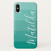Gepersonaliseerde naam in de schaduw van aqua Ombr Case-Mate iPhone Case (Achterkant)