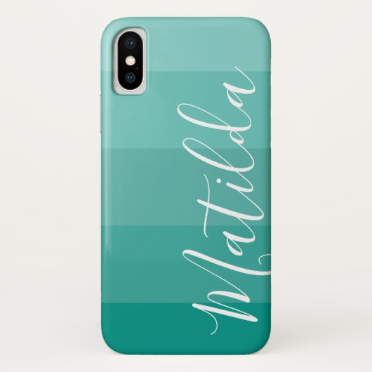 Gepersonaliseerde naam in de schaduw van aqua Ombr Case-Mate iPhone Case (Achterkant)