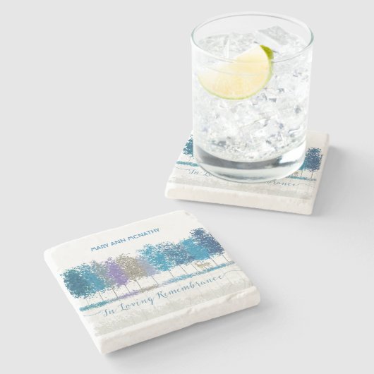 Gepersonaliseerde naam in herinnering bomen eenzam stenen onderzetter (Zijkant)