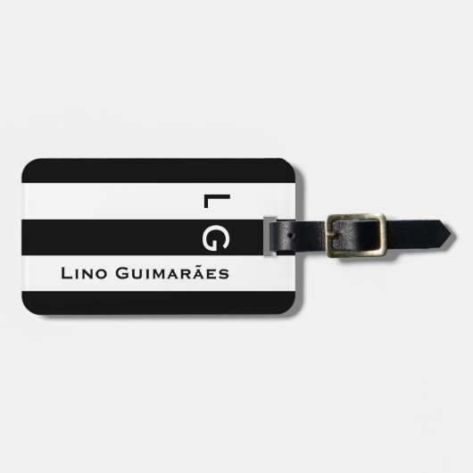 Gepersonaliseerde naam&initiaal Modern Black Strip Bagagelabel (Voorkant horizontaal)