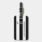 Gepersonaliseerde naam&initiaal Modern Black Strip Bagagelabel (Voorkant verticaal)