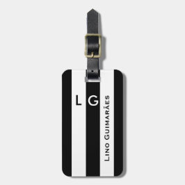 Gepersonaliseerde naam&initiaal Modern Black Strip Bagagelabel