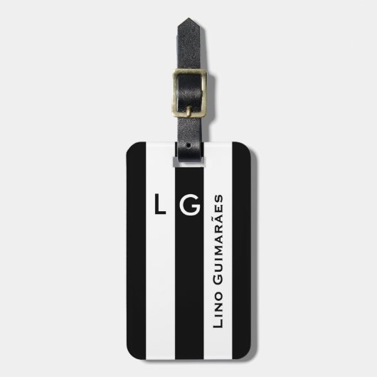 Gepersonaliseerde naam&initiaal Modern Black Strip Bagagelabel (Voorkant verticaal)