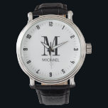Gepersonaliseerde naam Initiaal Monogram Horloge<br><div class="desc">Een eenvoudig gepersonaliseerd afstuderen horloge cadeau met initiaal in het zwart met naam monogram. Eenvoudige klassieke uitstraling.</div>