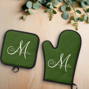 Gepersonaliseerde naam Initiaal Monogram Ovenwant & Pannenlap Set