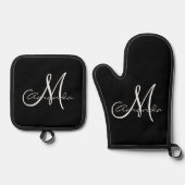 Gepersonaliseerde naam Initiaal Monogram Ovenwant & Pannenlap Set (Voorkant)