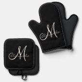 Gepersonaliseerde naam Initiaal Monogram Ovenwant & Pannenlap Set (Voorkant / Achterkant)