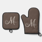 Gepersonaliseerde naam Initiaal Monogram Ovenwant & Pannenlap Set (Voorkant)
