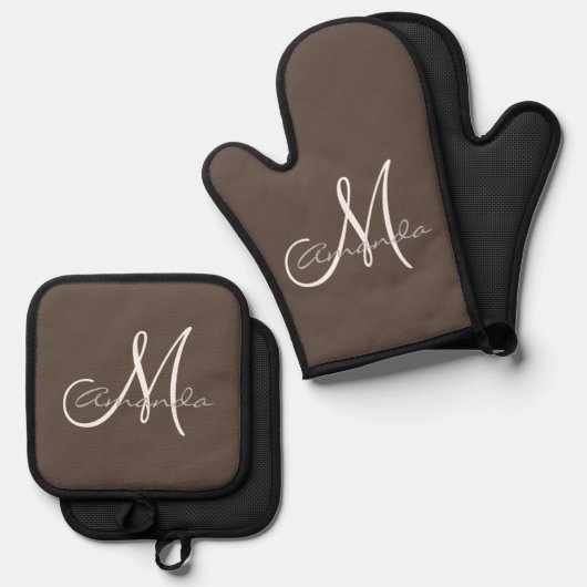 Gepersonaliseerde naam Initiaal Monogram Ovenwant & Pannenlap Set (Voorkant / Achterkant)