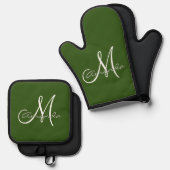 Gepersonaliseerde naam Initiaal Monogram Ovenwant & Pannenlap Set (Voorkant / Achterkant)