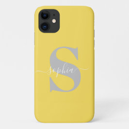 Gepersonaliseerde naam, Initiaal-script, geel/zilv Case-Mate iPhone Case