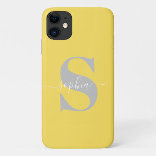 Gepersonaliseerde naam, Initiaal-script, geel/zilv Case-Mate iPhone Case