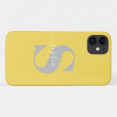 Gepersonaliseerde naam, Initiaal-script, geel/zilv Case-Mate iPhone Case (Achterkant (horizontaal))