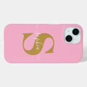 Gepersonaliseerde naam, Initiaal-script, roze/goud Case-Mate iPhone Case (Achterkant (horizontaal))
