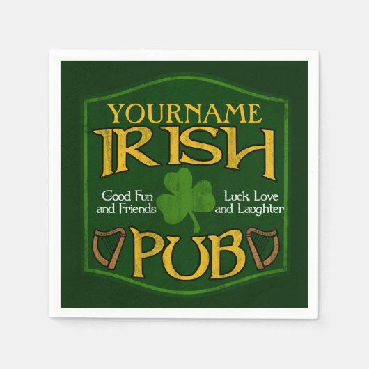 Gepersonaliseerde naam Irish Pub Paper servetten (Voorkant)
