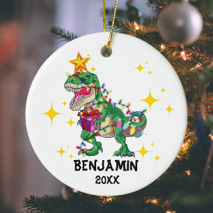 Gepersonaliseerde naam Jaar Dinosaurus Kerstmis Jo Keramisch Ornament