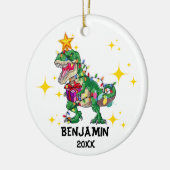 Gepersonaliseerde naam Jaar Dinosaurus Kerstmis Jo Keramisch Ornament (Links)
