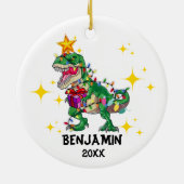 Gepersonaliseerde naam Jaar Dinosaurus Kerstmis Jo Keramisch Ornament (Achterkant)