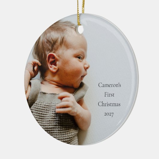 Gepersonaliseerde Naam Jaar Eerste Kerstmis Baby F Keramisch Ornament (Links)