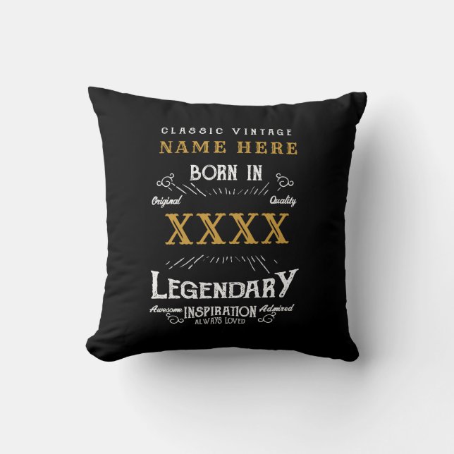 Gepersonaliseerde naam Jaar Retro Legend Black Ver Kussen (Voorkant)