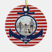 Gepersonaliseerde Naam & Jaar Rood Wit & Blauw Ank Keramisch Ornament (Voorkant)