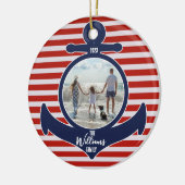 Gepersonaliseerde Naam & Jaar Rood Wit & Blauw Ank Keramisch Ornament (Links)
