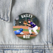 Gepersonaliseerde naam & Jersey nummer honkbal fot Ronde Button 5,7 Cm
